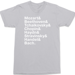 Famous Classical Composers Names T-Shirt SILVER