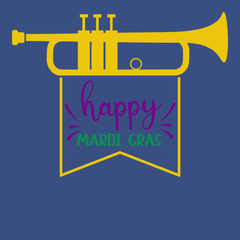 Trumpet Happy Mardi Gras T-Shirt BLUE