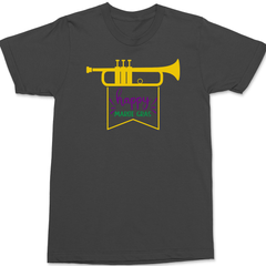 Trumpet Happy Mardi Gras T-Shirt CHARCOAL