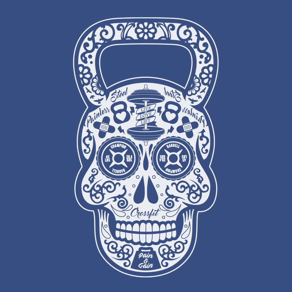 Barbell Skull T-Shirt BLUE