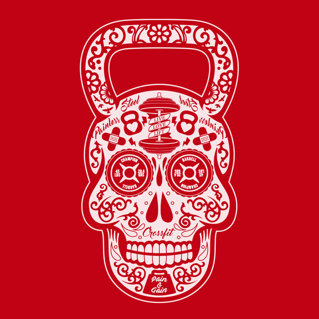 Barbell Skull T-Shirt RED