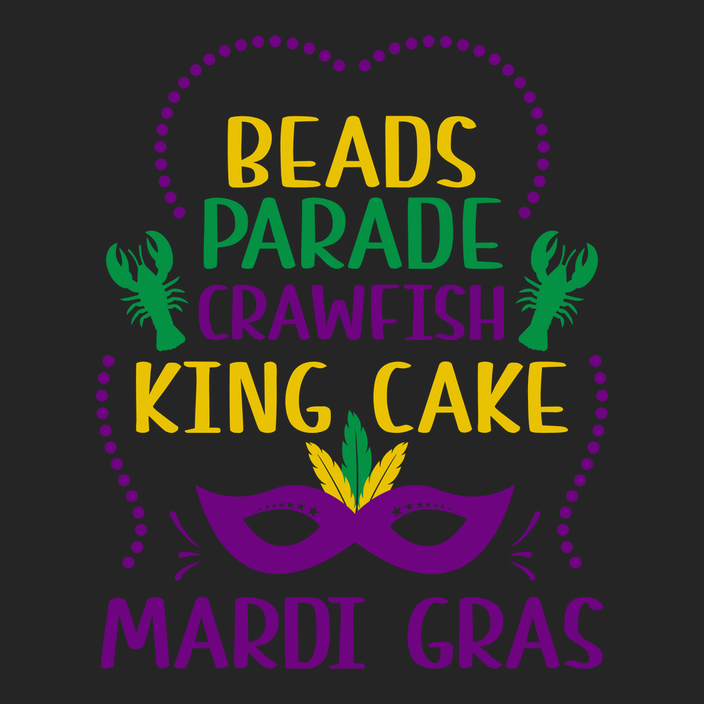 Beads Parade Crawfish King Cake Mardi Gras T-Shirt BLACK