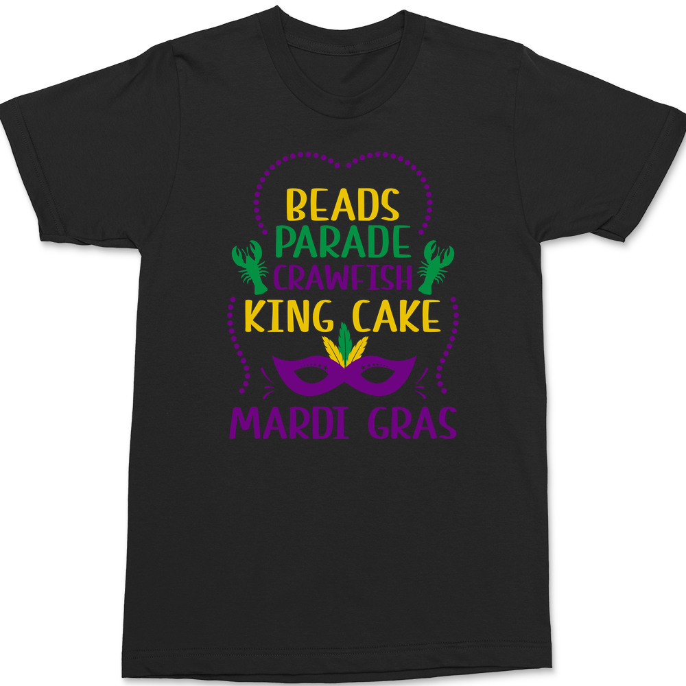Beads Parade Crawfish King Cake Mardi Gras T-Shirt BLACK