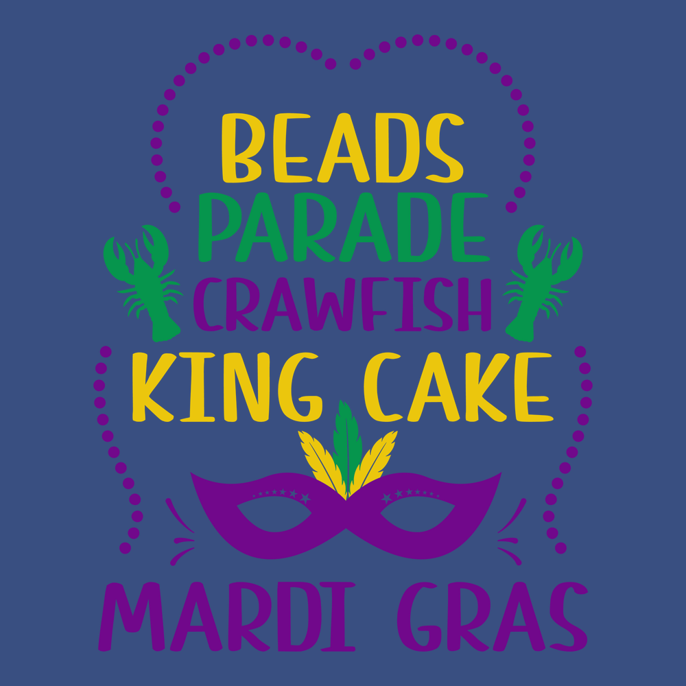 Beads Parade Crawfish King Cake Mardi Gras T-Shirt BLUE