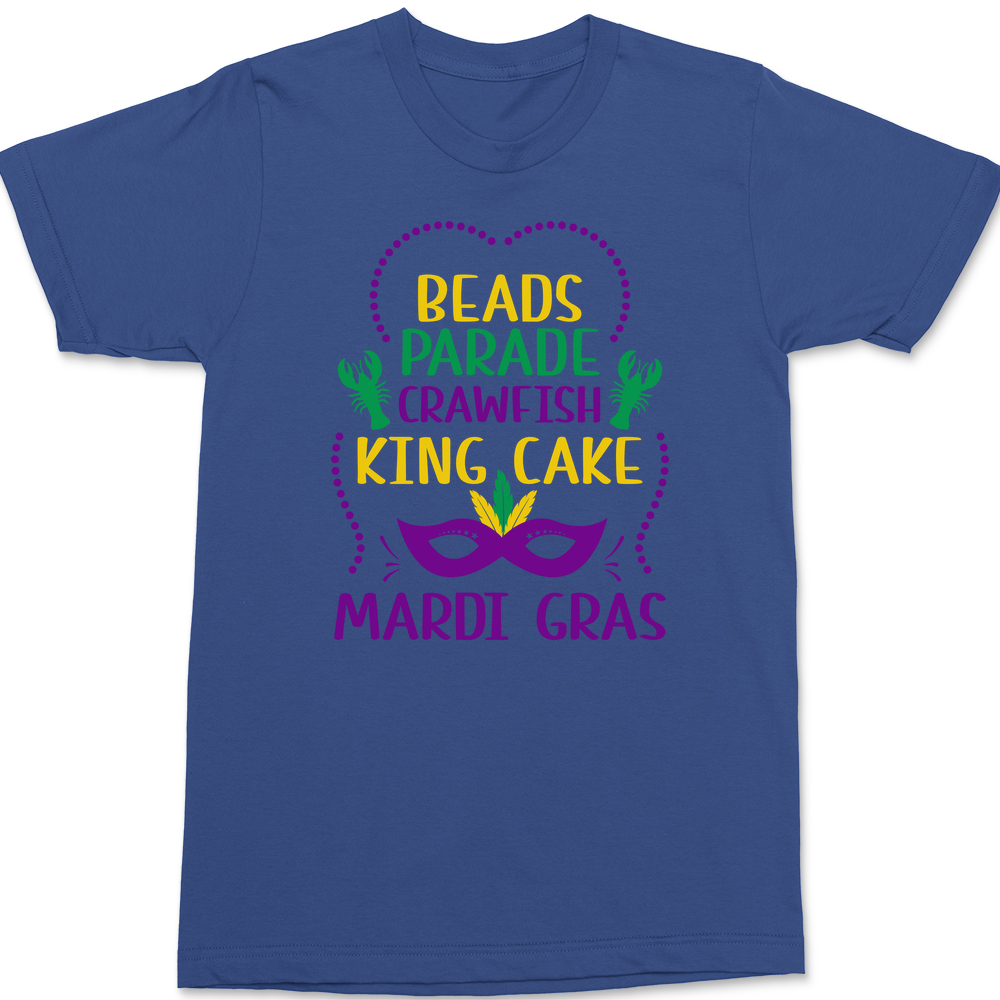 Beads Parade Crawfish King Cake Mardi Gras T-Shirt BLUE