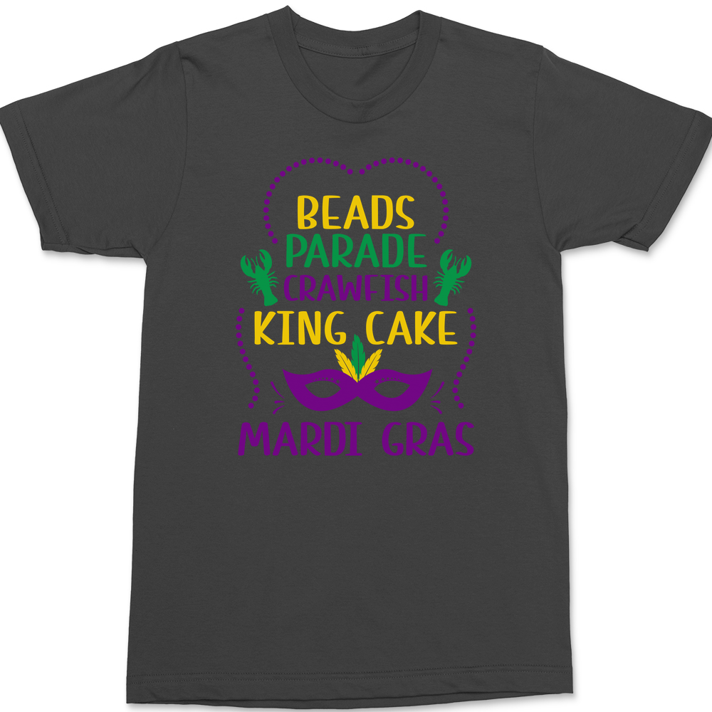 Beads Parade Crawfish King Cake Mardi Gras T-Shirt CHARCOAL