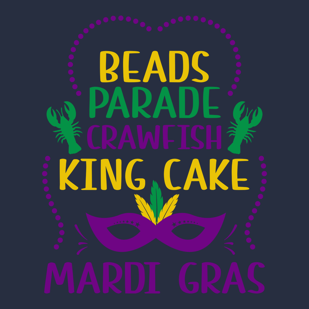 Beads Parade Crawfish King Cake Mardi Gras T-Shirt NAVY