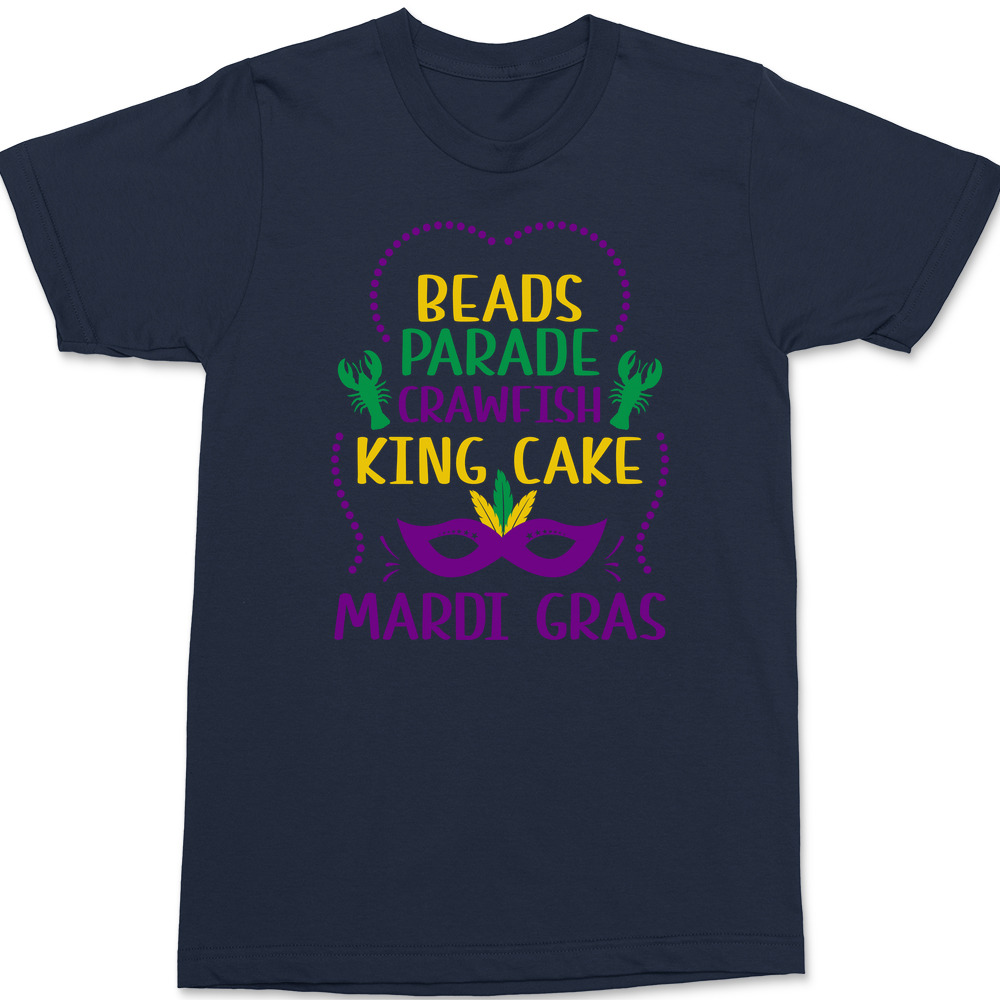 Beads Parade Crawfish King Cake Mardi Gras T-Shirt NAVY