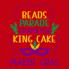 Beads Parade Crawfish King Cake Mardi Gras T-Shirt RED