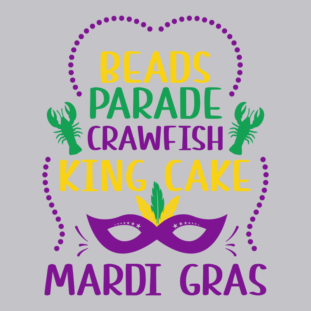 Beads Parade Crawfish King Cake Mardi Gras T-Shirt SILVER