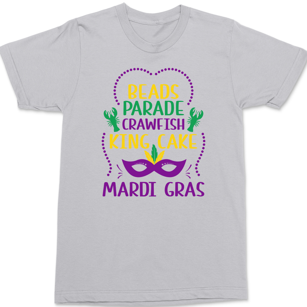 Beads Parade Crawfish King Cake Mardi Gras T-Shirt SILVER
