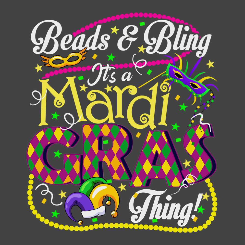 Beads and Bling It's A Mardi Gras Thing T-Shirt CHARCOAL
