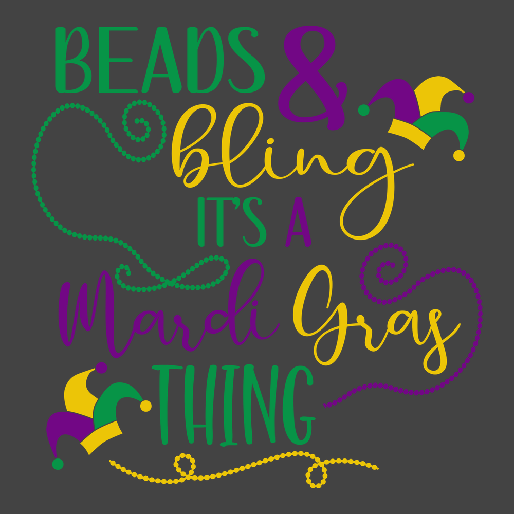 Beads and Bling It's a Mardi Gras Thing T-Shirt CHARCOAL