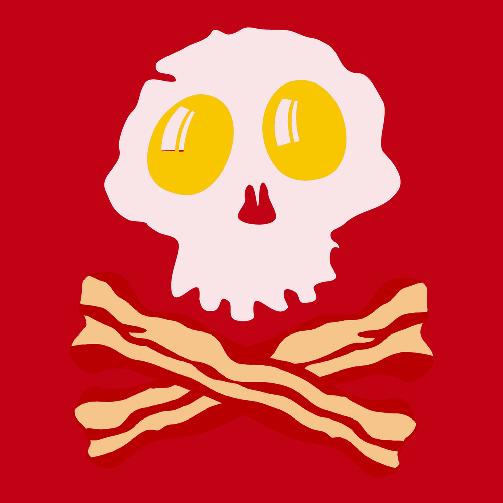 Breakfast Skull T-Shirt RED