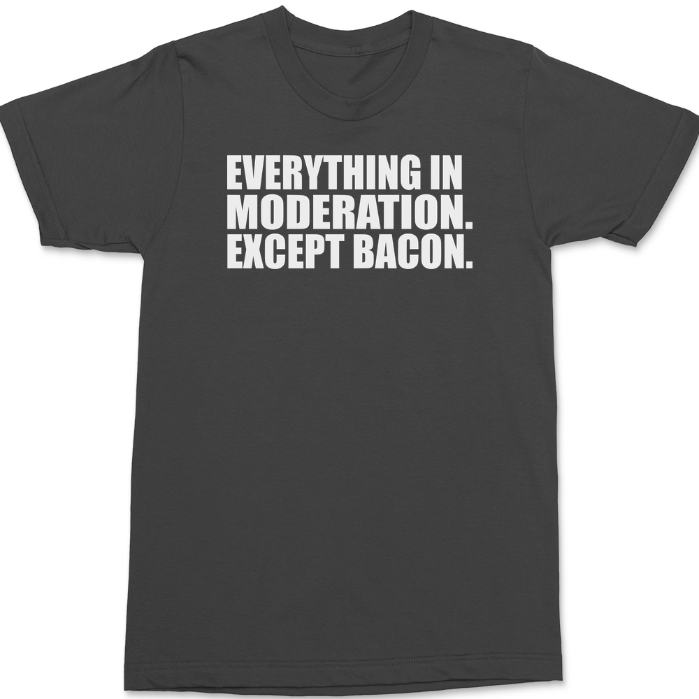 Everything In Moderation Except Bacon T-Shirt CHARCOAL