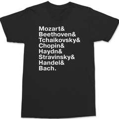 Famous Classical Composers Names T-Shirt BLACK