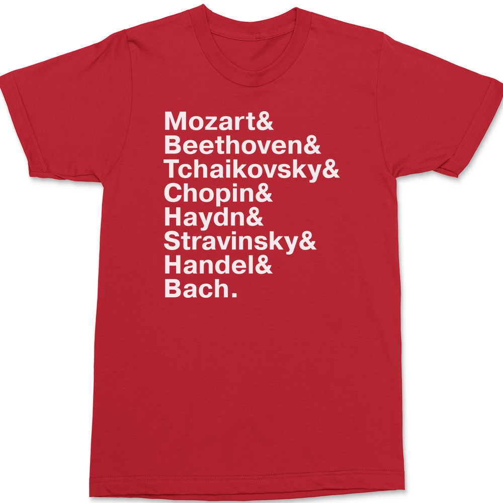 Famous Classical Composers Names T-Shirt RED