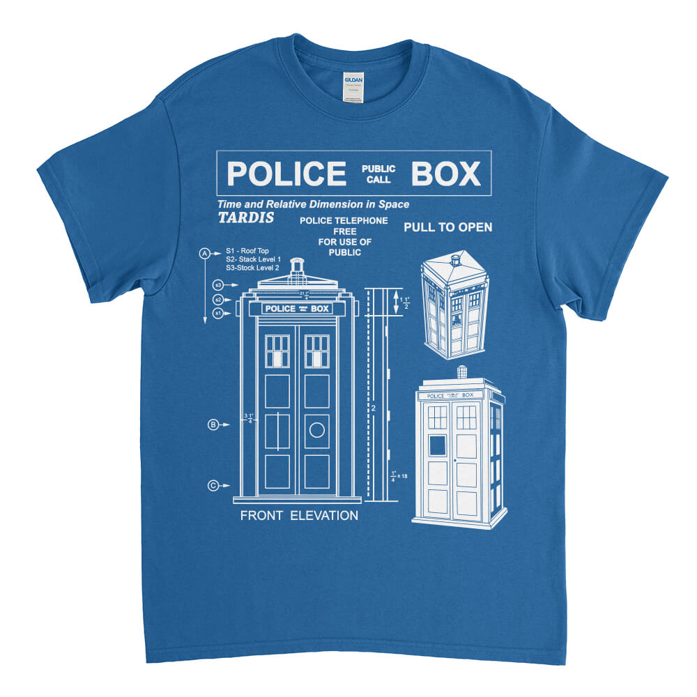 Police Box Tardis Blueprint T-Shirt Doctor Who - Textual Tees