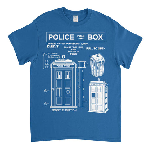Police Box Tardis Blueprint T-Shirt Doctor Who - Textual Tees