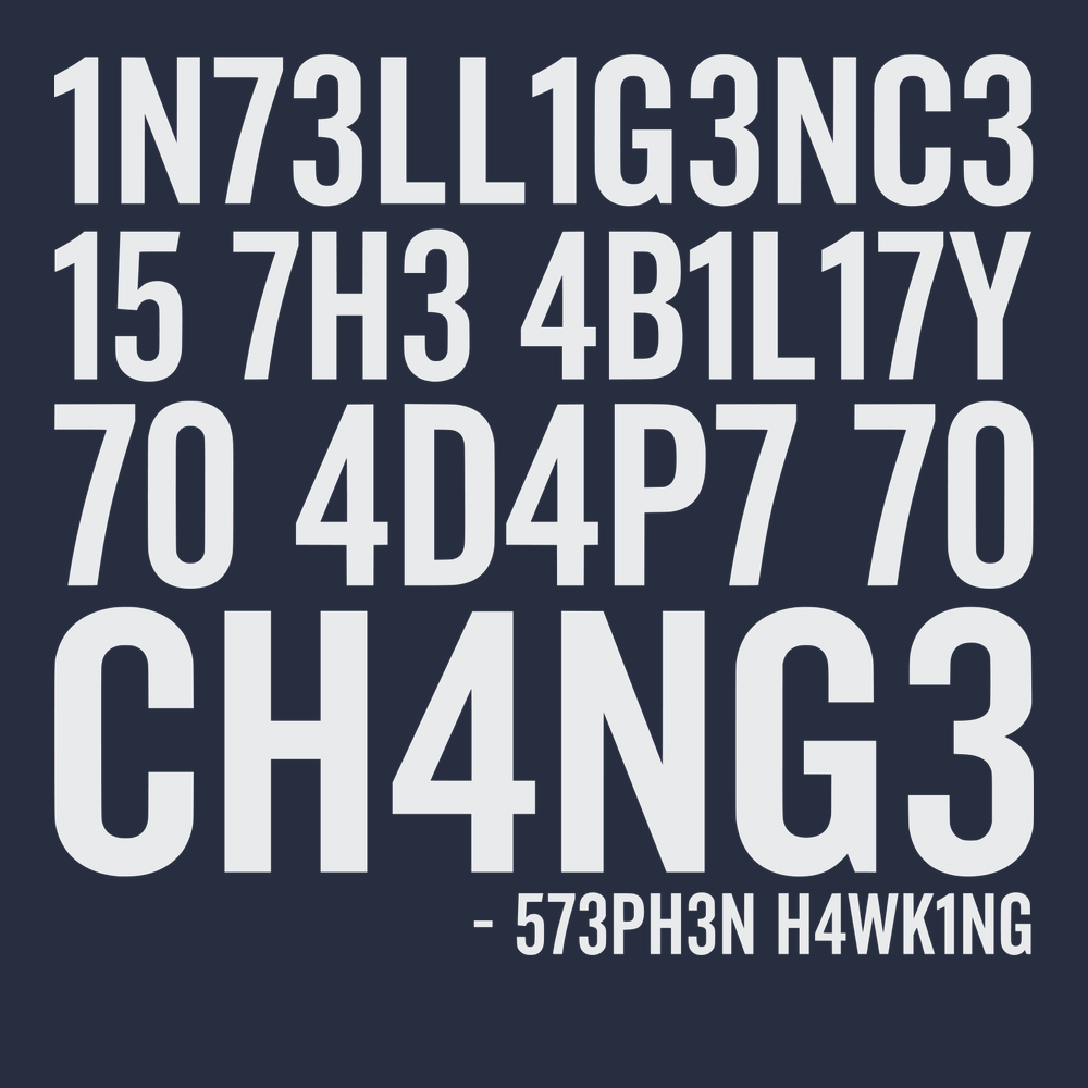 OM3® Hawking Quote - Maglietta da uomo con scritta Intelligence is The Ability to Adapt to Change, taglie dalla S alla 4XL, jeans, L OM3® Hawking Quote - Maglietta da uomo con scritta Intelligence is The Ability to Adapt to Change, taglie dalla S alla 4XL, jeans, L