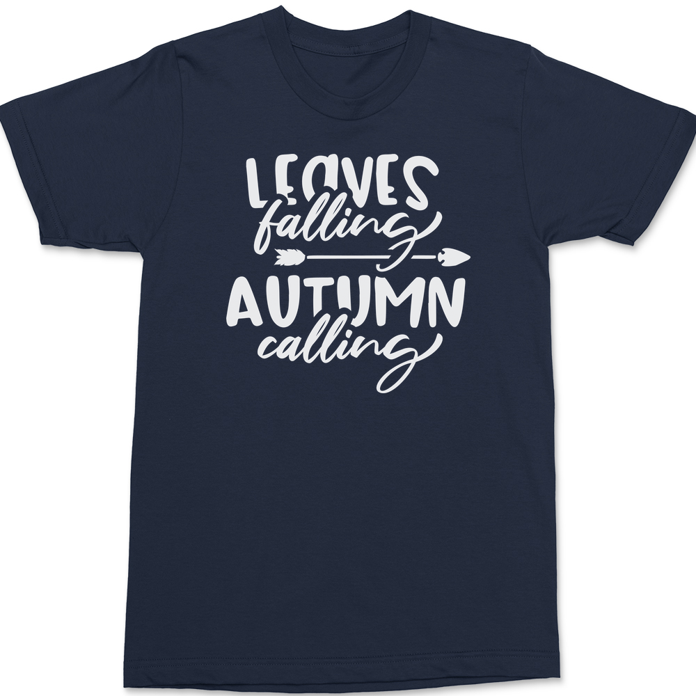 Leaves Falling Autumn Calling T-Shirt NAVY