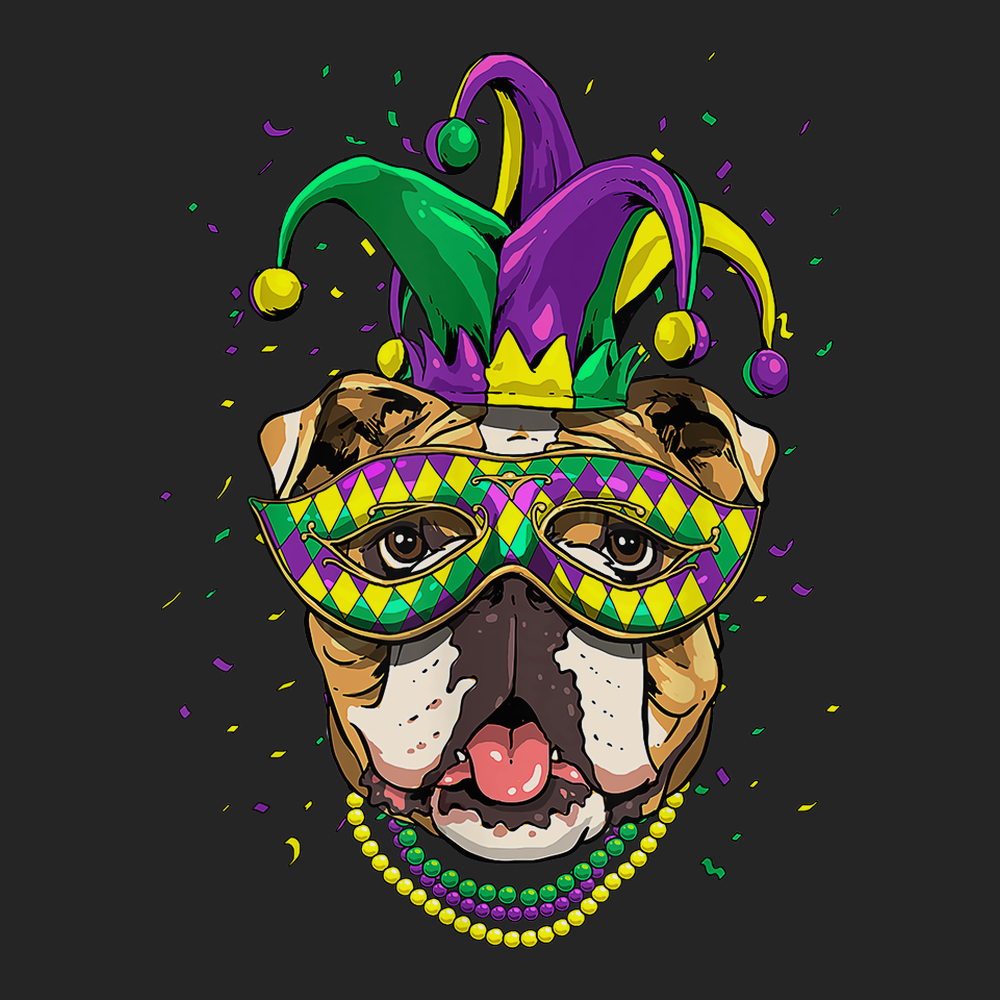 Mardi Gras Bulldog T-Shirt BLACK