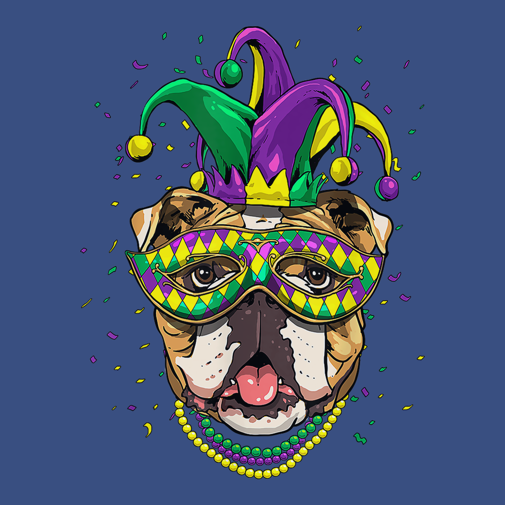 Mardi Gras Bulldog T-Shirt BLUE