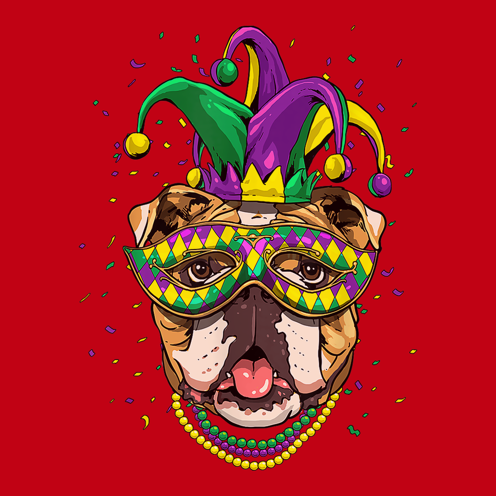Mardi Gras Bulldog T-Shirt RED