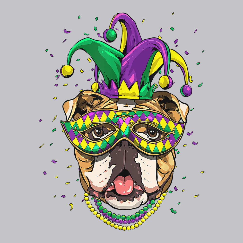 Mardi Gras Bulldog T-Shirt SILVER