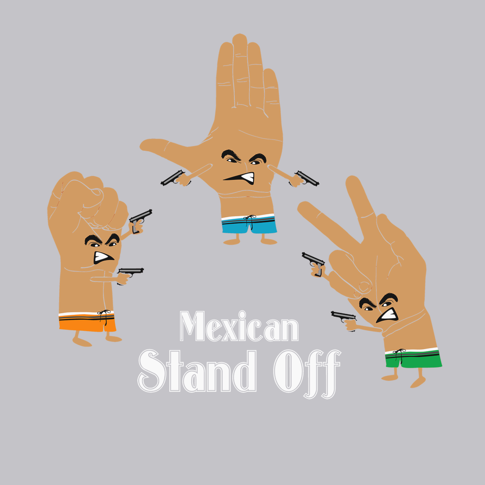 Mexican Standoff Paper Rock Scissors T-Shirt SILVER