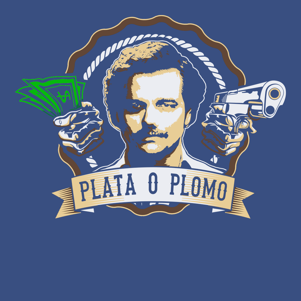 Narcos Plata O Plomo Money or Bullets T-Shirt BLUE