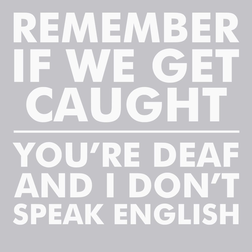 Remember If We Get Caught You're Deaf And I Don't Speak English T-Shirt SILVER