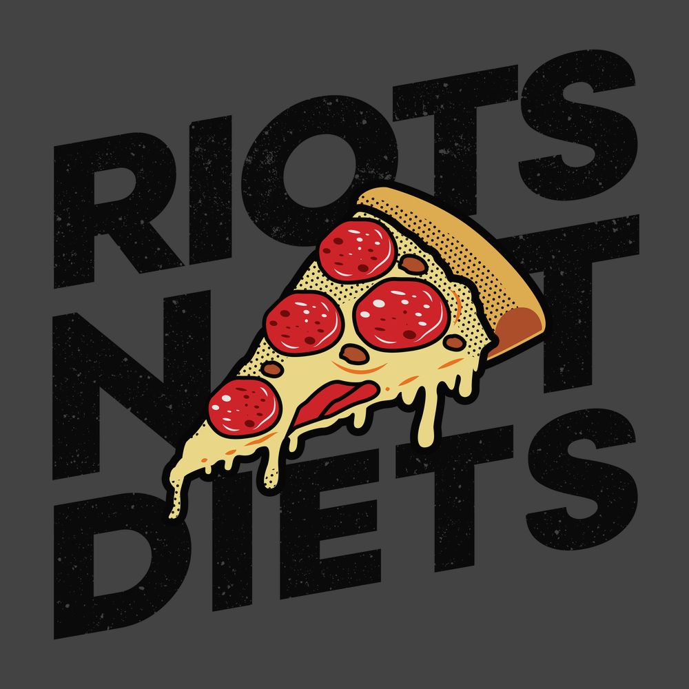 Riots Not Diets Pizza T-Shirt CHARCOAL