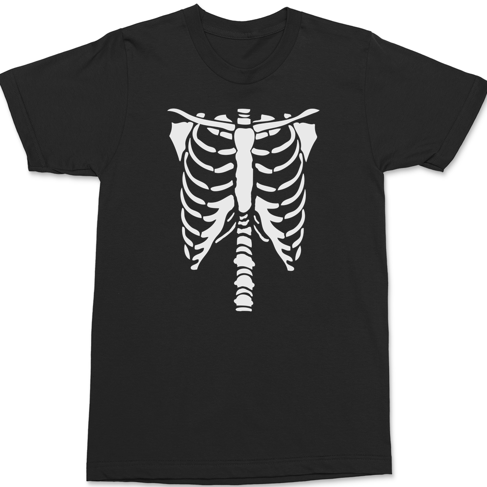White Chest Bone Tshirt Print For Horror Or Halloween Hand Drawing