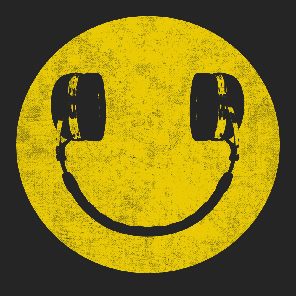 Smiley Face Headphones T-Shirt BLACK