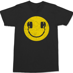 Smiley Face Headphones T-Shirt BLACK