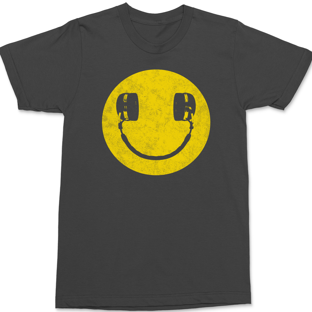 Smiley Face Headphones T-Shirt CHARCOAL
