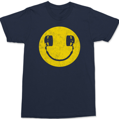 Smiley Face Headphones T-Shirt Navy