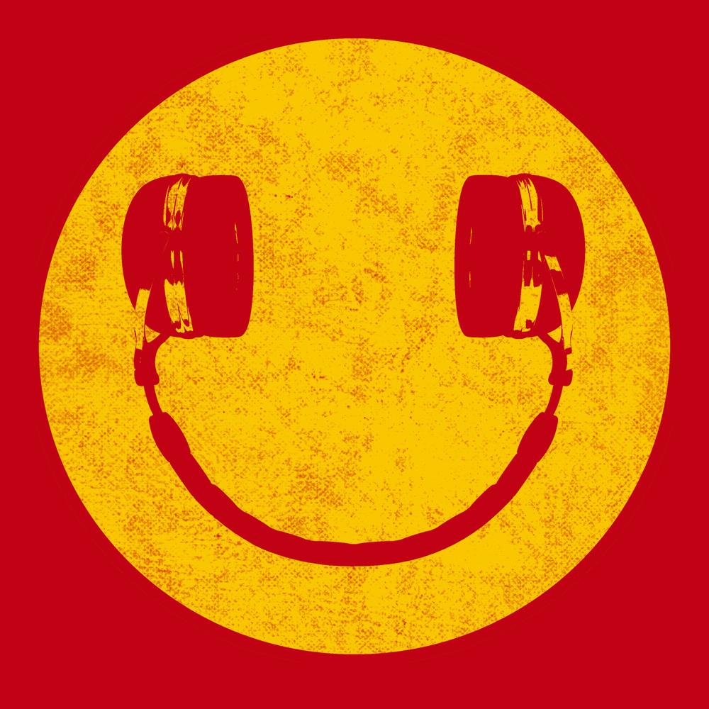 Smiley Face Headphones T-Shirt RED
