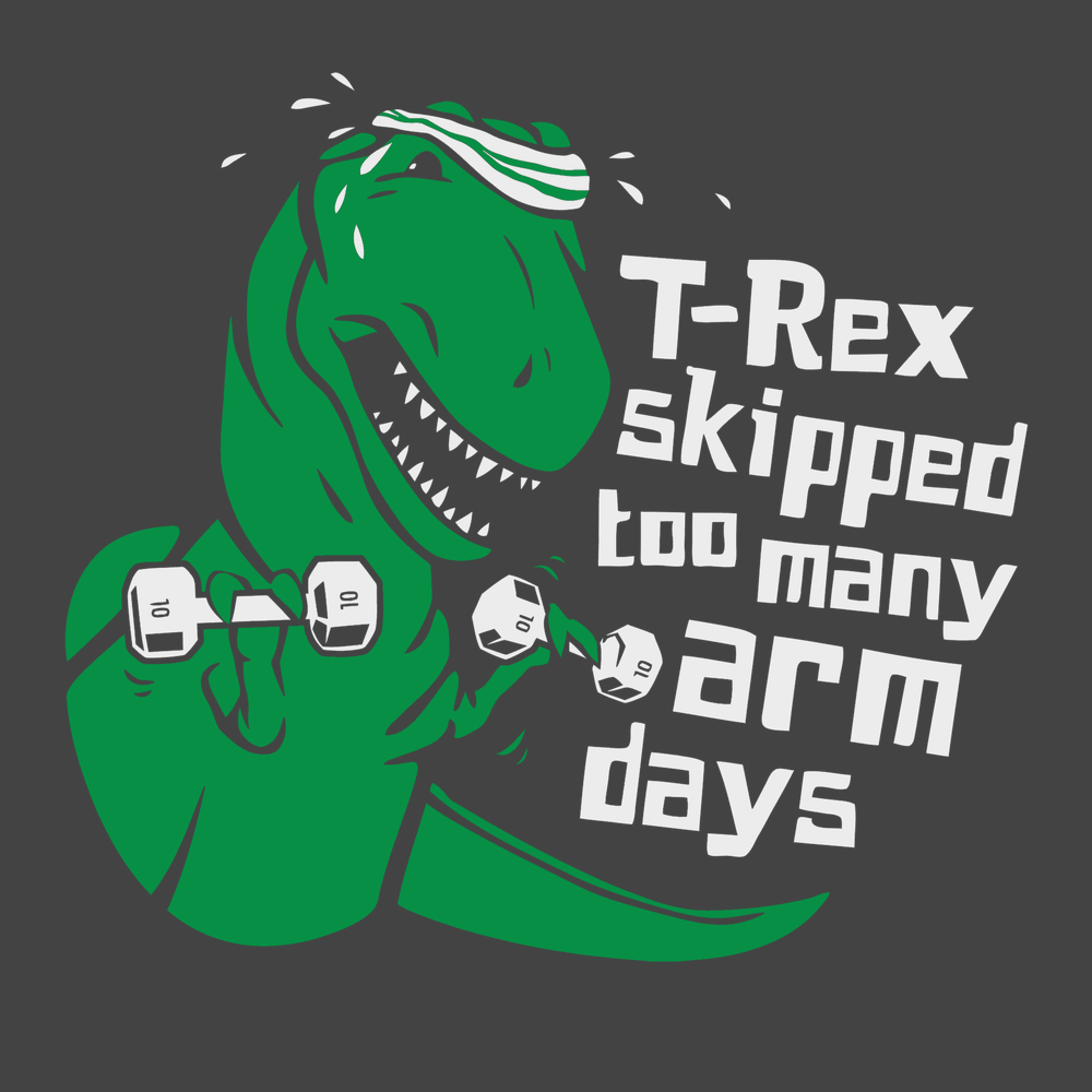 T-Rex Skipped Too Many Arm Days T-Shirt CHARCOAL
