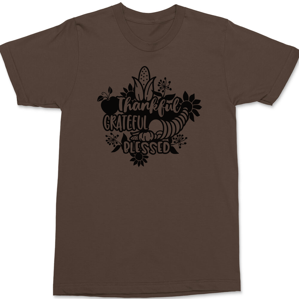 Thankful Grateful Blessed T-Shirt BROWN