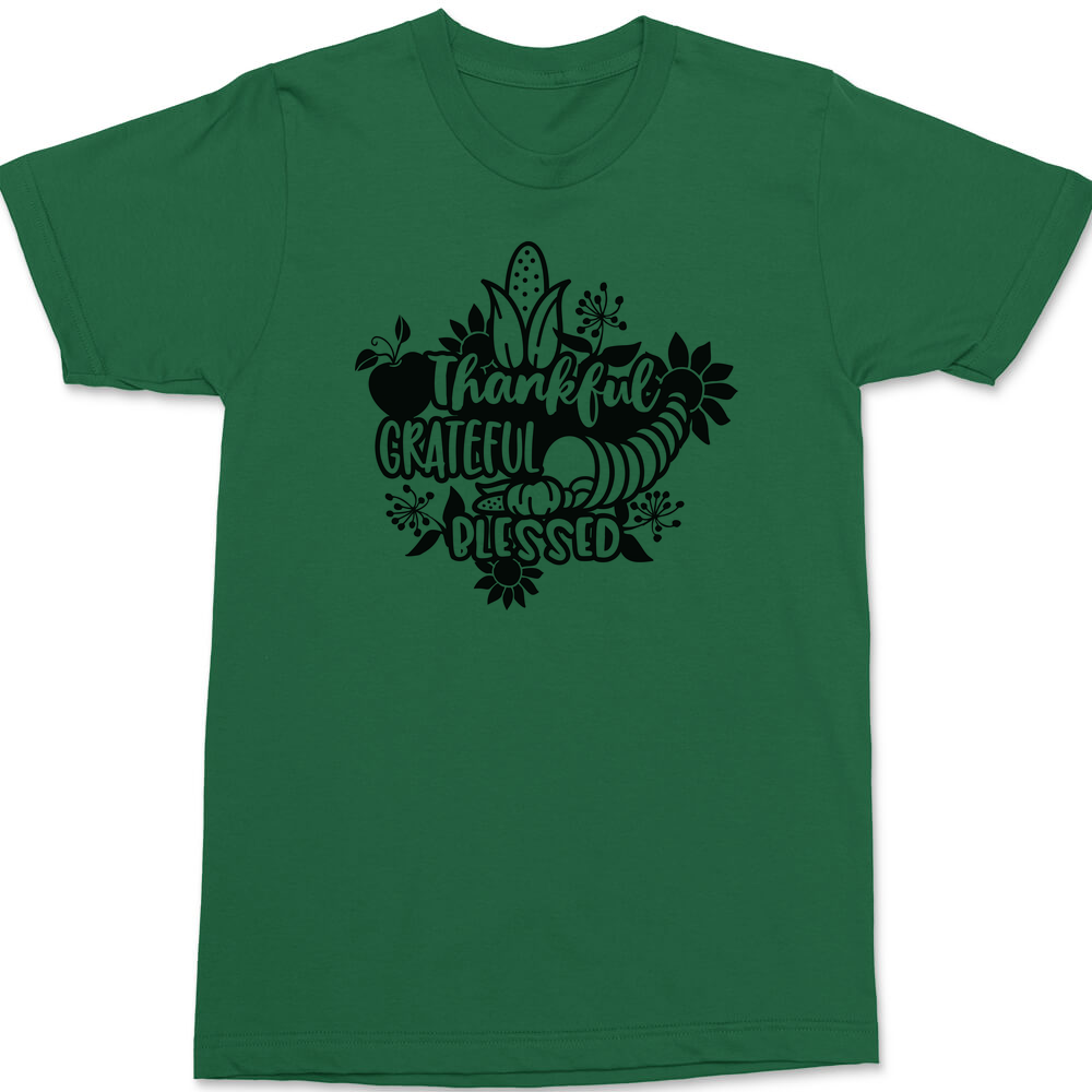 Thankful Grateful Blessed T-Shirt GREEN