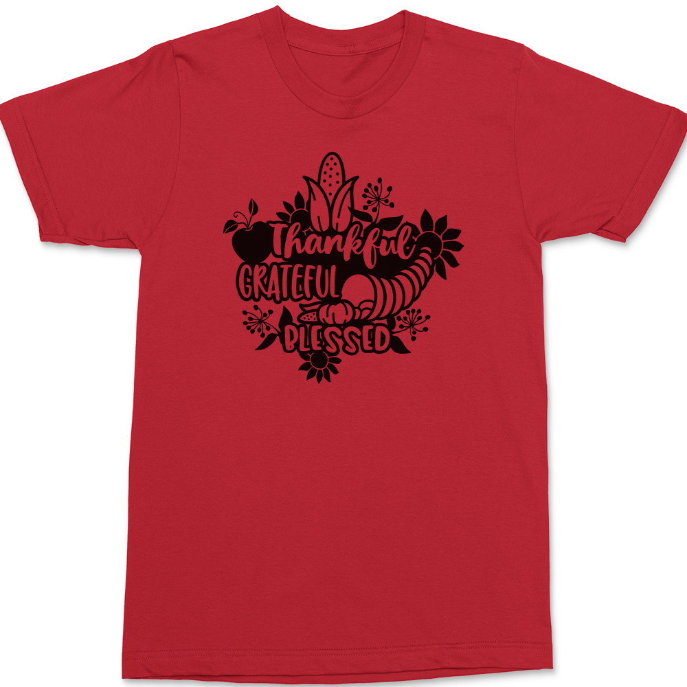 Thankful Grateful Blessed T-Shirt RED