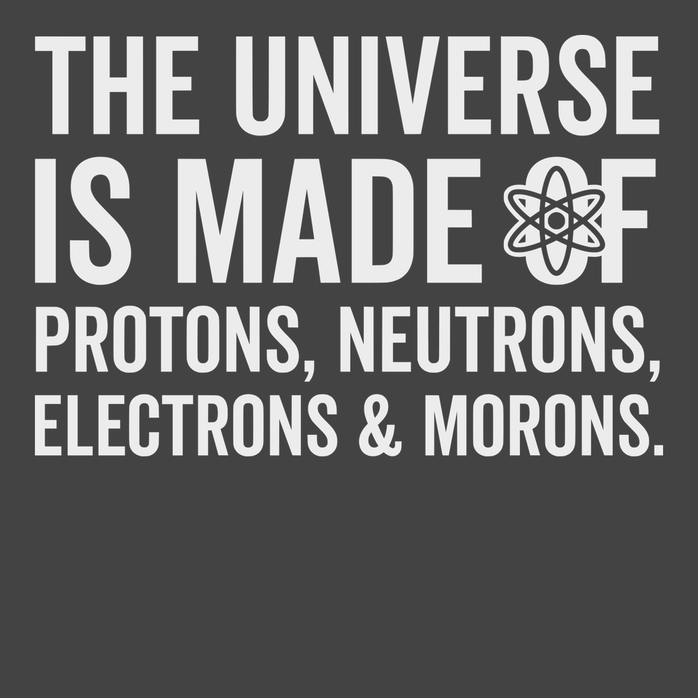 The Universe is made of Protons Neutrons Electrons and Morons T-Shirt CHARCOAL