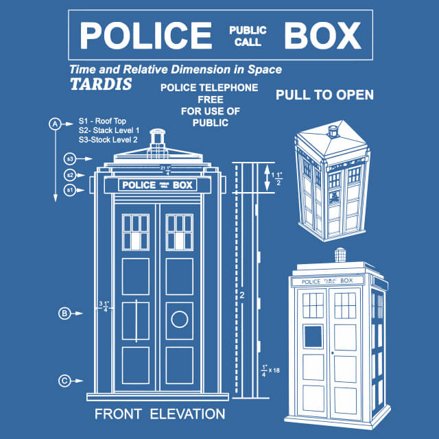 Police Box Tardis Blueprint T-Shirt Doctor Who - Textual Tees