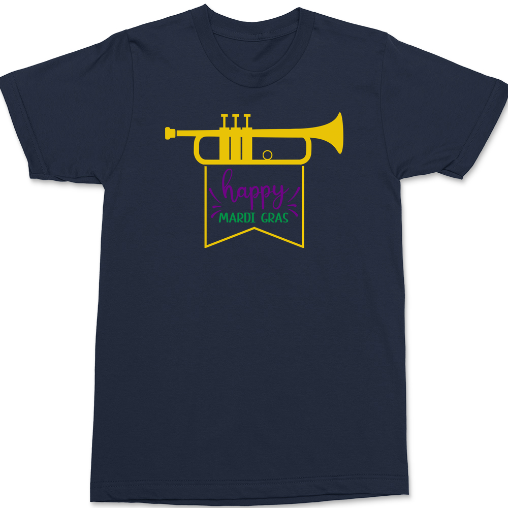 Trumpet Happy Mardi Gras T-Shirt NAVY