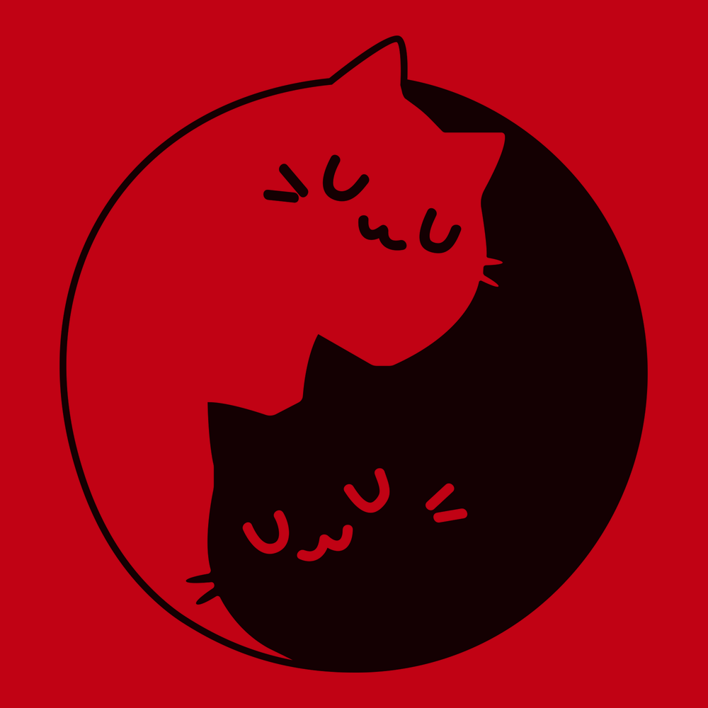 Yin Yang Cats T-Shirt RED