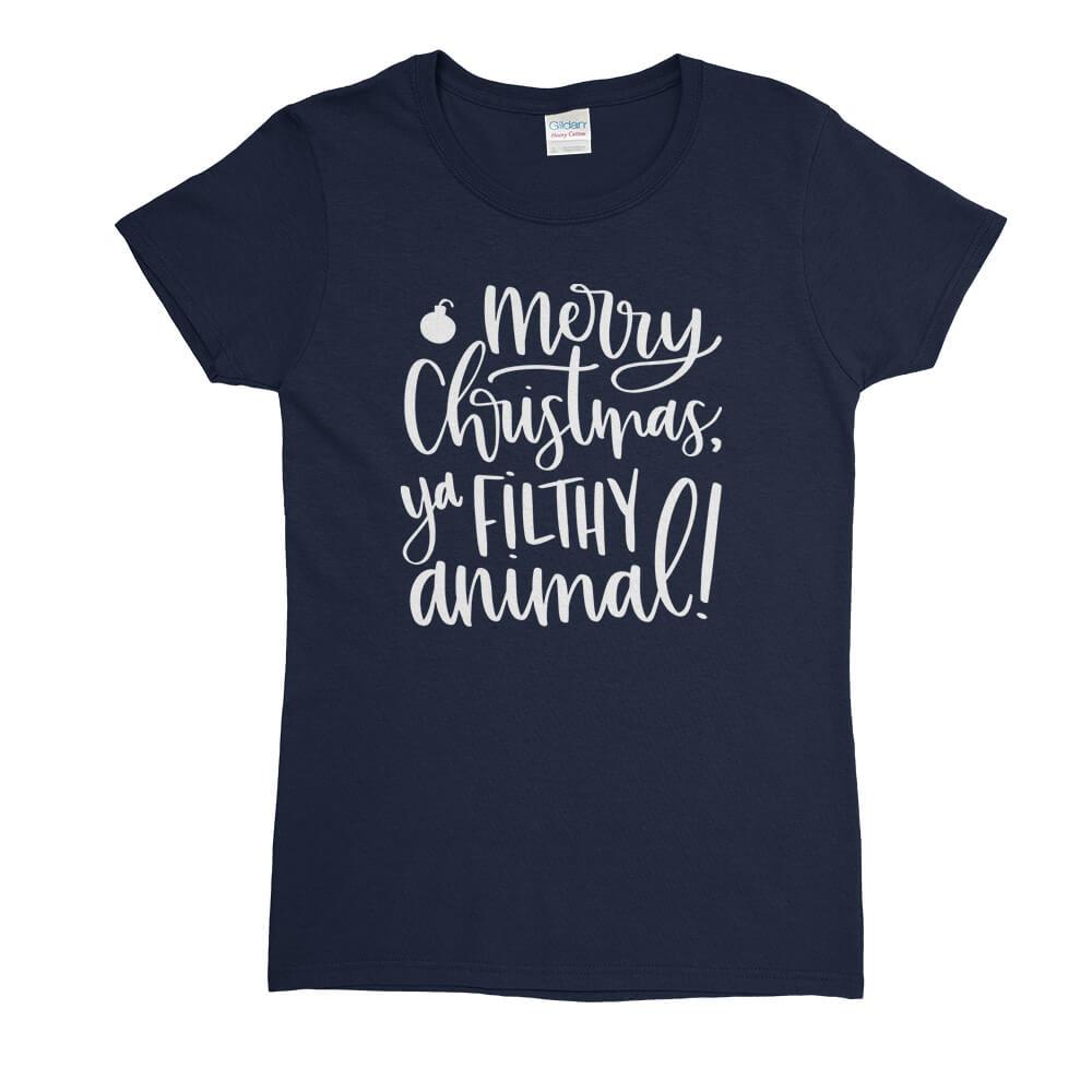 Merry Christmas Ya Filthy Animal Womens T-Shirt - Textual Tees